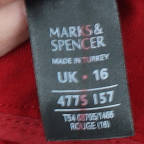 Marks and Spencer Women Red Cotton Pea Coat Size 16 Mid-Length