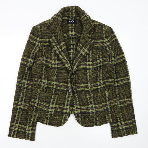 Marks and Spencer Per Una Women's Green Wool Tweed Check Blazer Size 14
