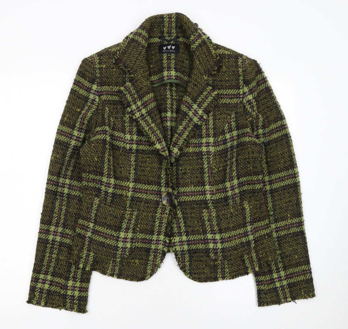 Marks and Spencer Per Una Women's Green Wool Tweed Check Blazer Size 14