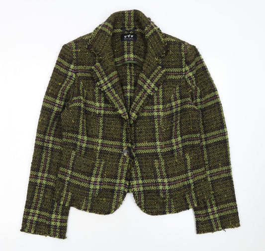 Marks and Spencer Per Una Women's Green Wool Tweed Check Blazer Size 14