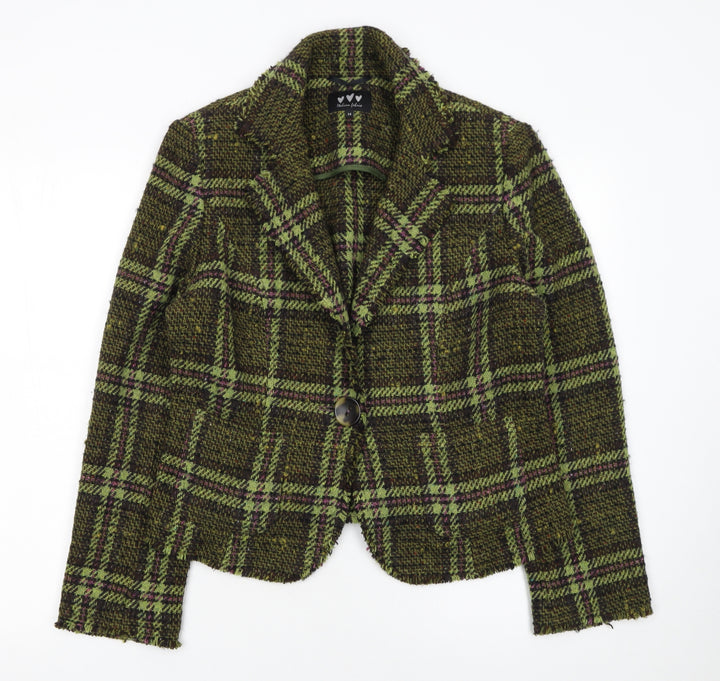 Marks and Spencer Per Una Women's Green Wool Tweed Check Blazer Size 14