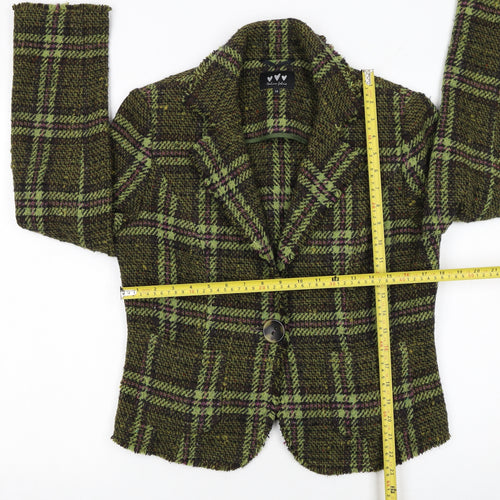 Marks and Spencer Per Una Women's Green Wool Tweed Check Blazer Size 14