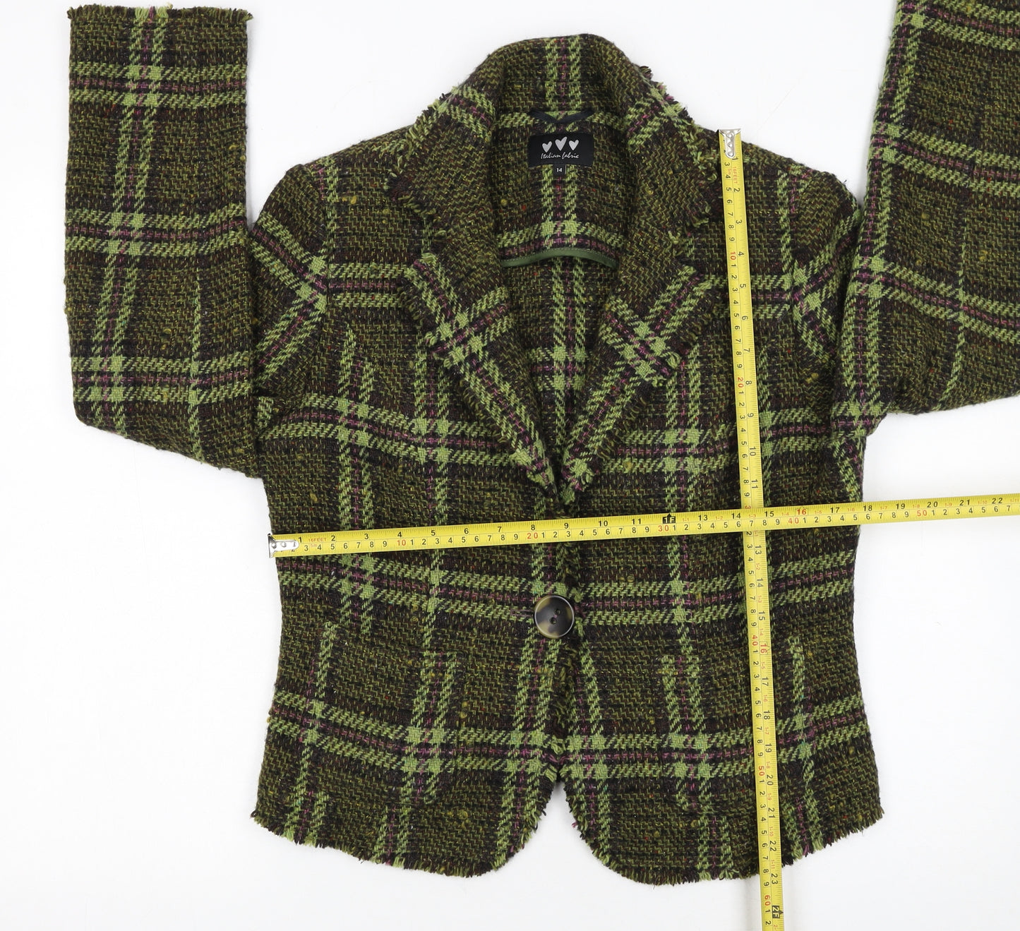 Marks and Spencer Per Una Women's Green Wool Tweed Check Blazer Size 14