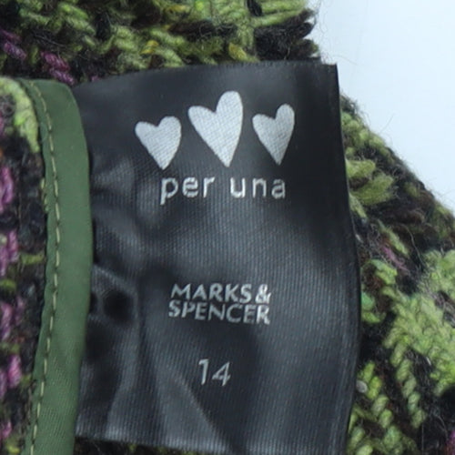 Marks and Spencer Per Una Women's Green Wool Tweed Check Blazer Size 14