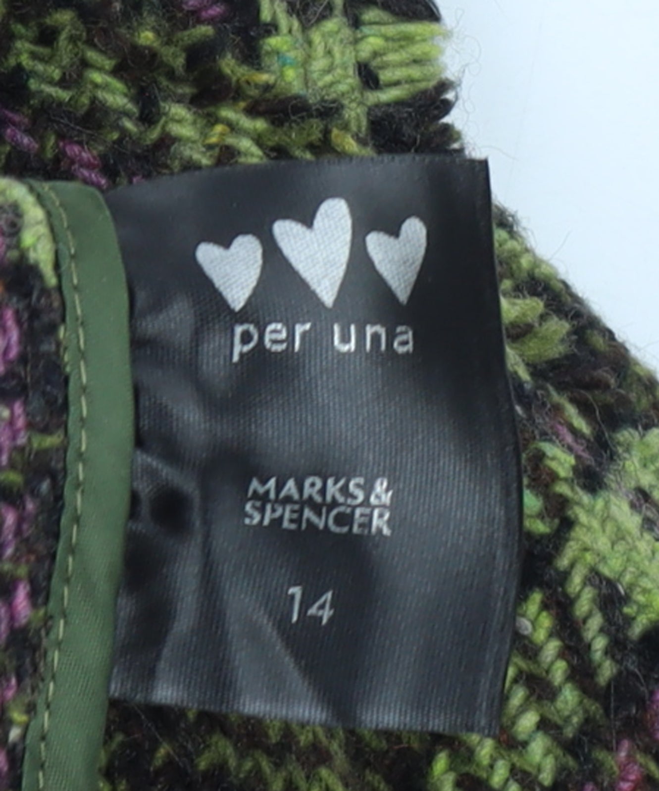 Marks and Spencer Per Una Women's Green Wool Tweed Check Blazer Size 14