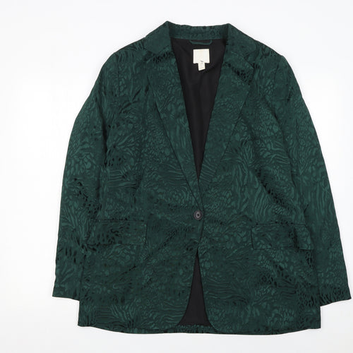 H&M Women’s Green Animal Print Viscose Blazer UK 16 Single-Breasted