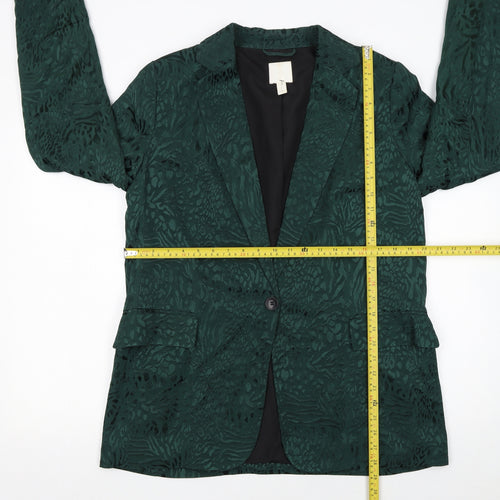H&M Women’s Green Animal Print Viscose Blazer UK 16 Single-Breasted
