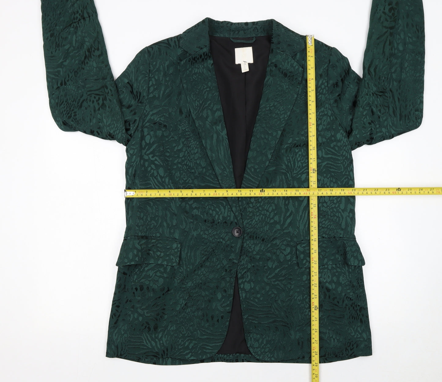 H&M Women’s Green Animal Print Viscose Blazer UK 16 Single-Breasted