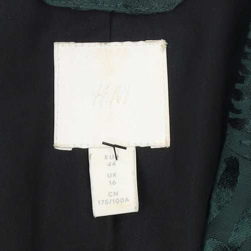 H&M Women’s Green Animal Print Viscose Blazer UK 16 Single-Breasted