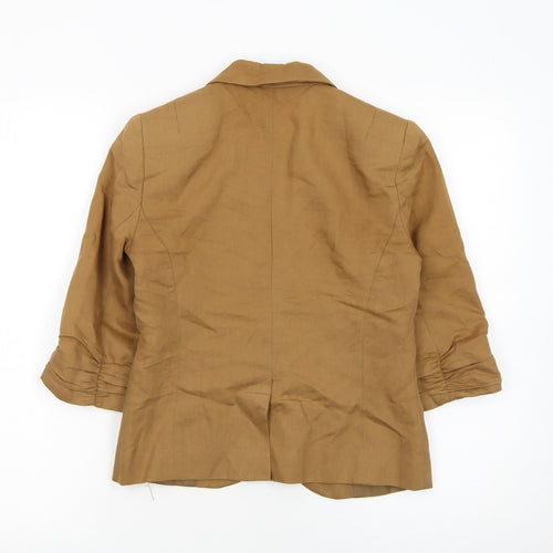 Topshop Women Brown Linen Blend 3/4 Sleeve Blazer UK 8
