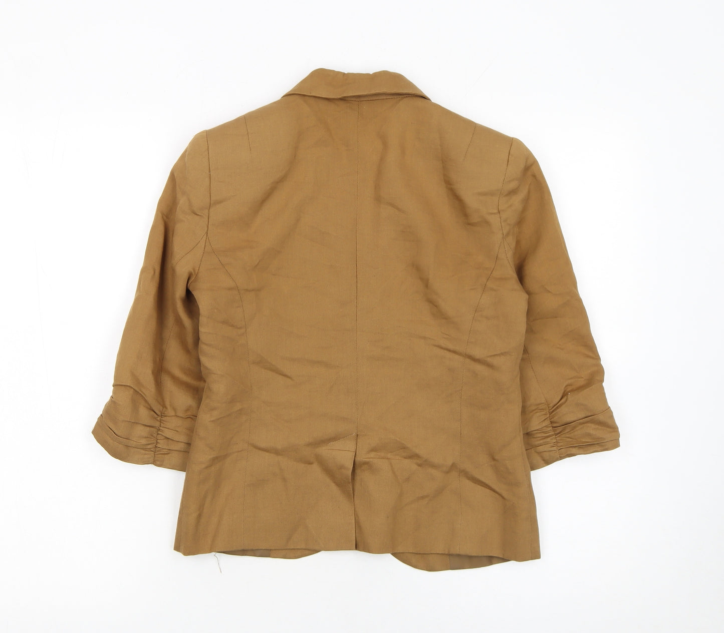 Topshop Women Brown Linen Blend 3/4 Sleeve Blazer UK 8