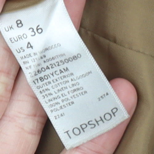 Topshop Women Brown Linen Blend 3/4 Sleeve Blazer UK 8