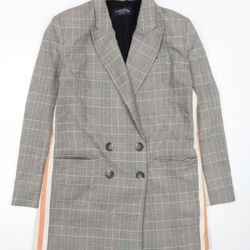 Marks and Spencer Womens Grey Check Double-Breasted Blazer Size 12