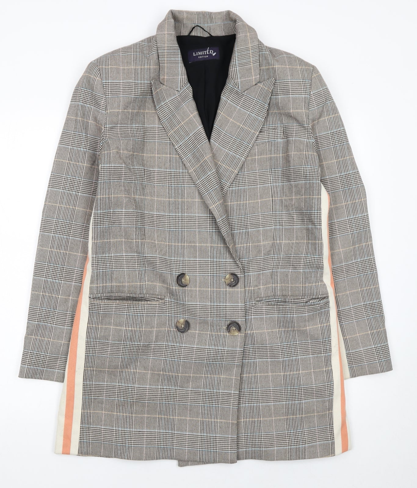 Marks and Spencer Womens Grey Check Double-Breasted Blazer Size 12