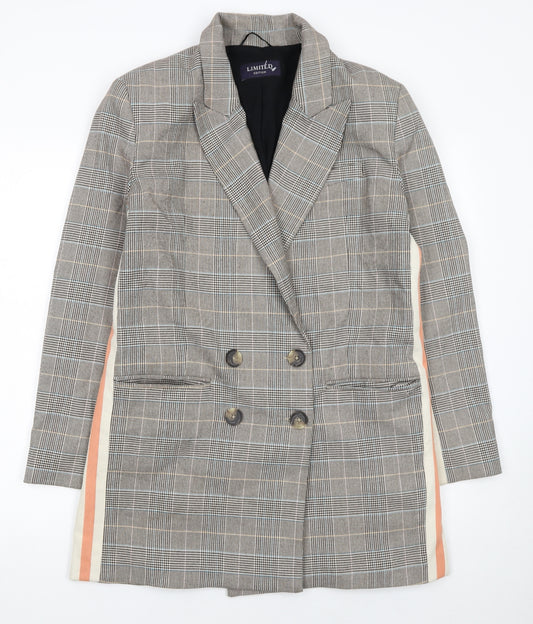 Marks and Spencer Womens Grey Check Double-Breasted Blazer Size 12