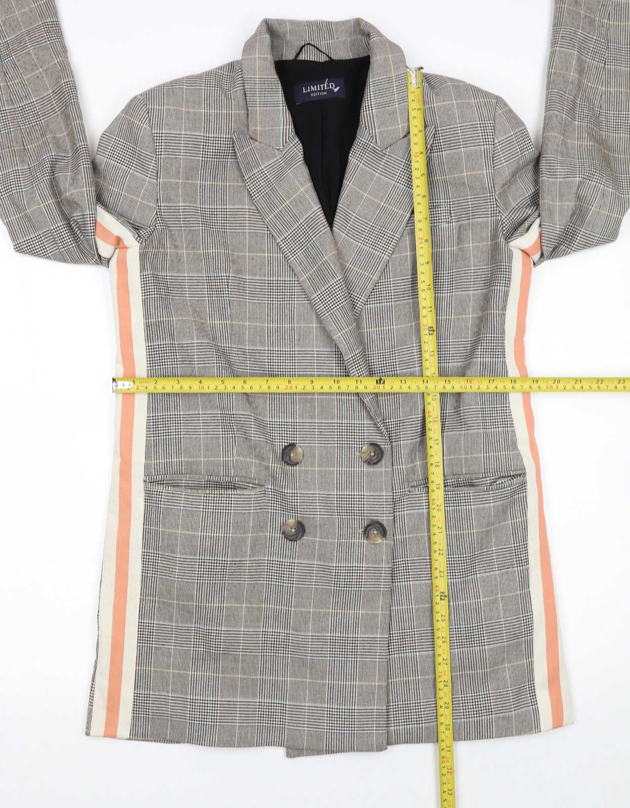 Marks and Spencer Womens Grey Check Double-Breasted Blazer Size 12