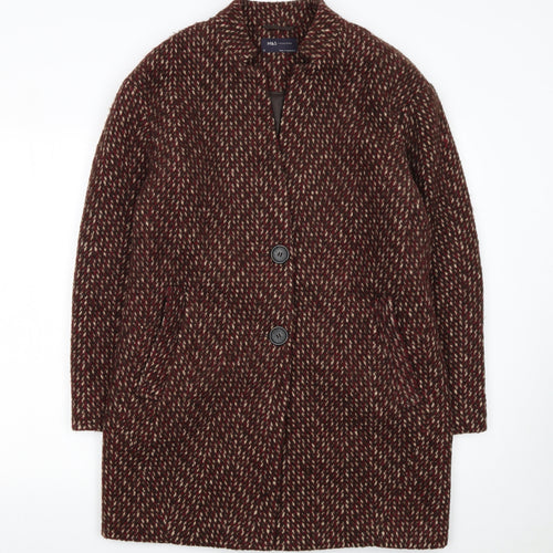 Marks and Spencer Women Brown Wool Blend Mid-Length Overcoat Size 12