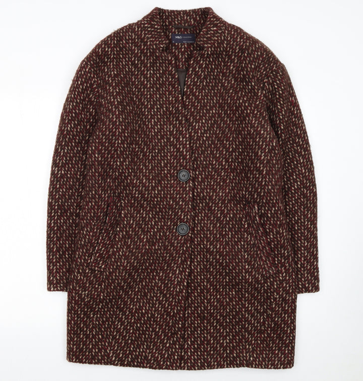 Marks and Spencer Women Brown Wool Blend Mid-Length Overcoat Size 12