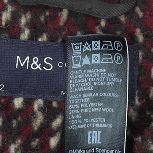 Marks and Spencer Women Brown Wool Blend Mid-Length Overcoat Size 12