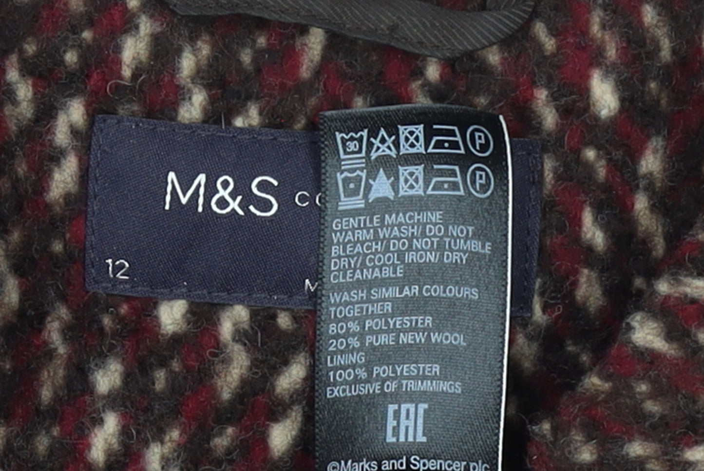 Marks and Spencer Women Brown Wool Blend Mid-Length Overcoat Size 12