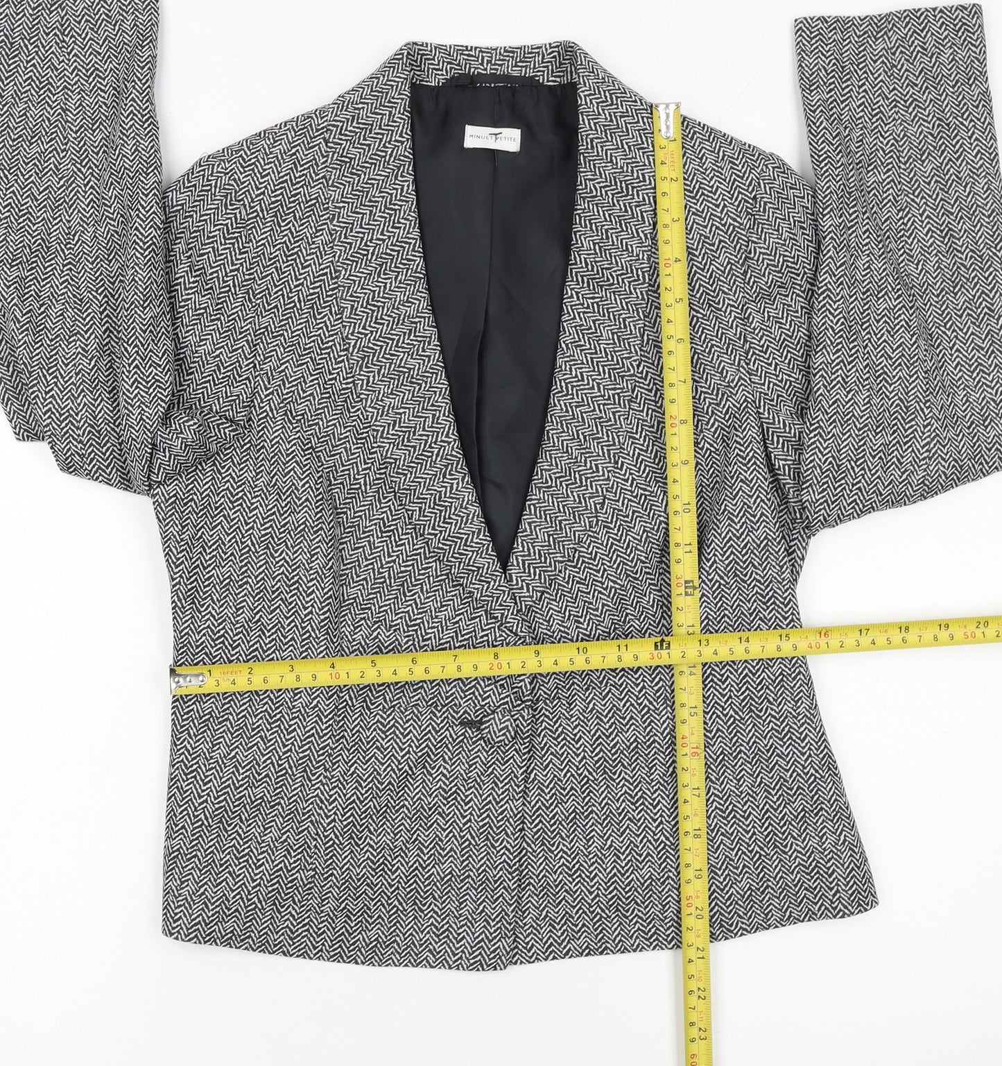 Minuet Petite Women's Black & White Herringbone Blazer UK 12 Petite