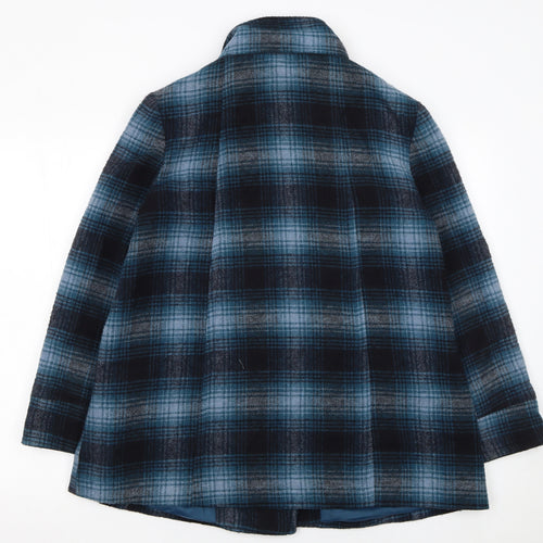 Dorothy Perkins Women Blue Check Wool Blend Pea Coat Size 10