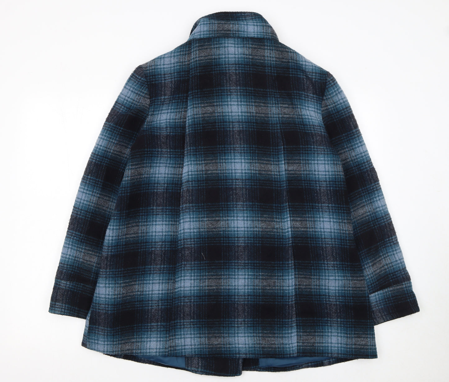 Dorothy Perkins Women Blue Check Wool Blend Pea Coat Size 10