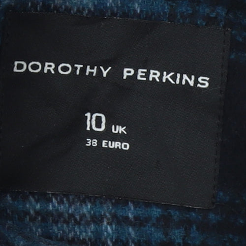 Dorothy Perkins Women Blue Check Wool Blend Pea Coat Size 10