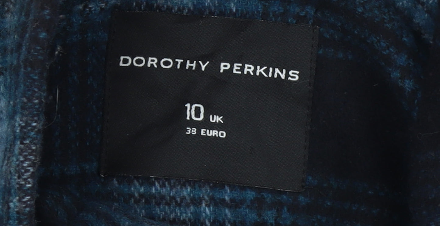 Dorothy Perkins Women Blue Check Wool Blend Pea Coat Size 10
