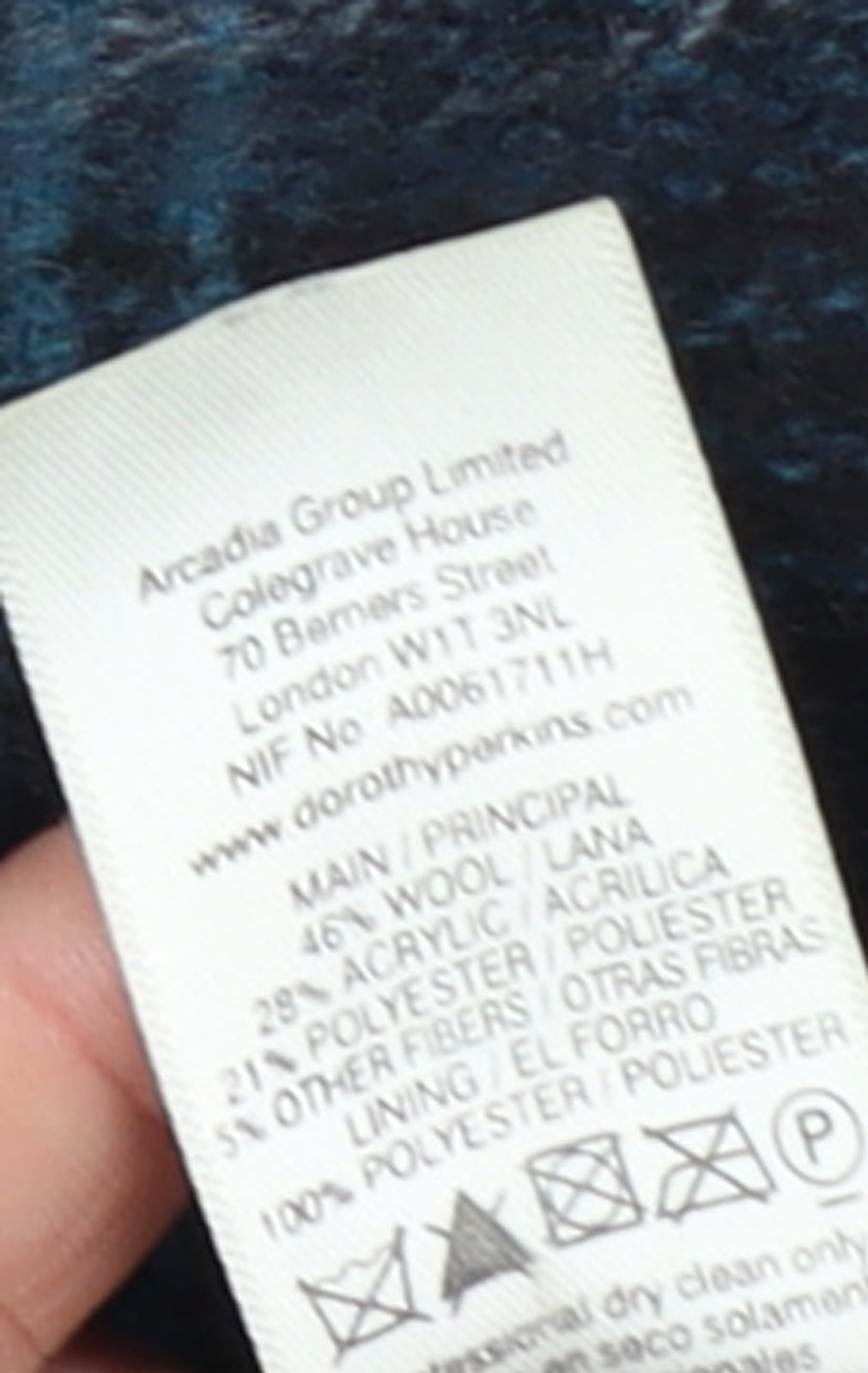 Dorothy Perkins Women Blue Check Wool Blend Pea Coat Size 10