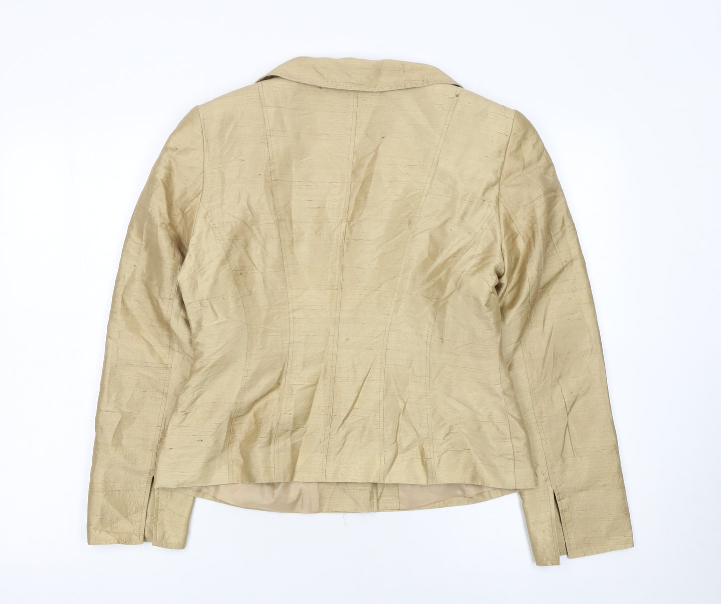 Oltre Women Beige Silk Single-Breasted Suit Jacket UK 10