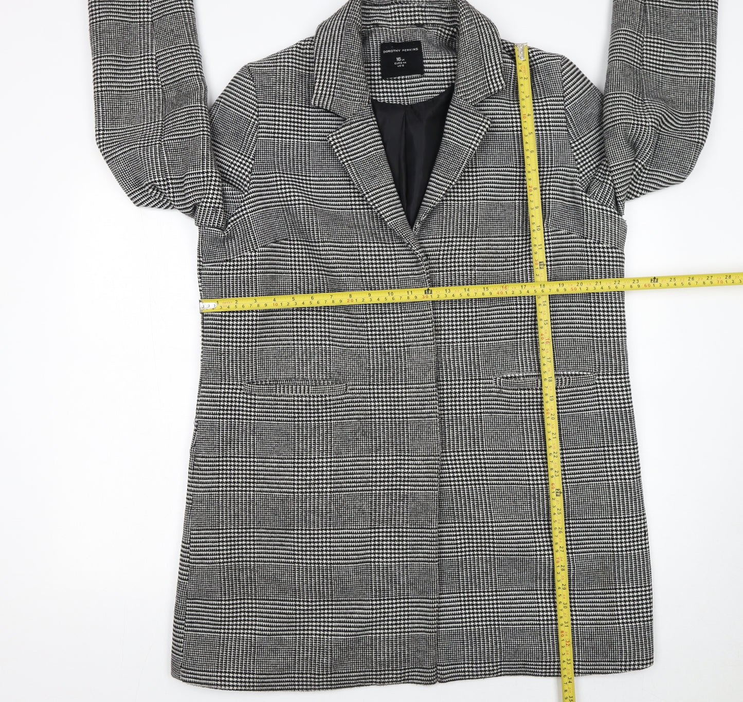 Dorothy Perkins Women's Grey Check Mid-Length Overcoat Size 16