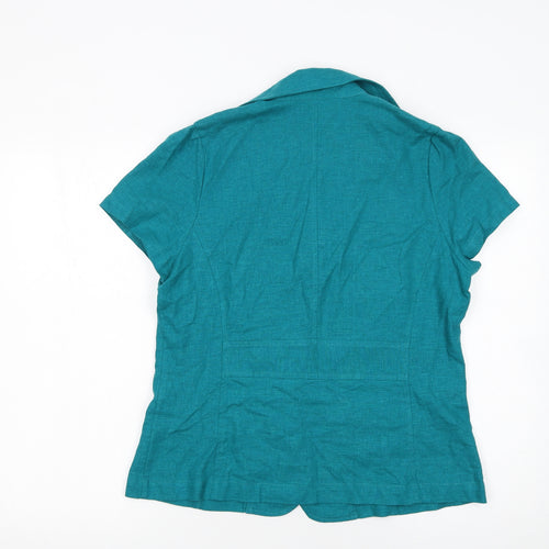 Per Se Women Green Linen Blend Short Sleeve Blazer Size 12