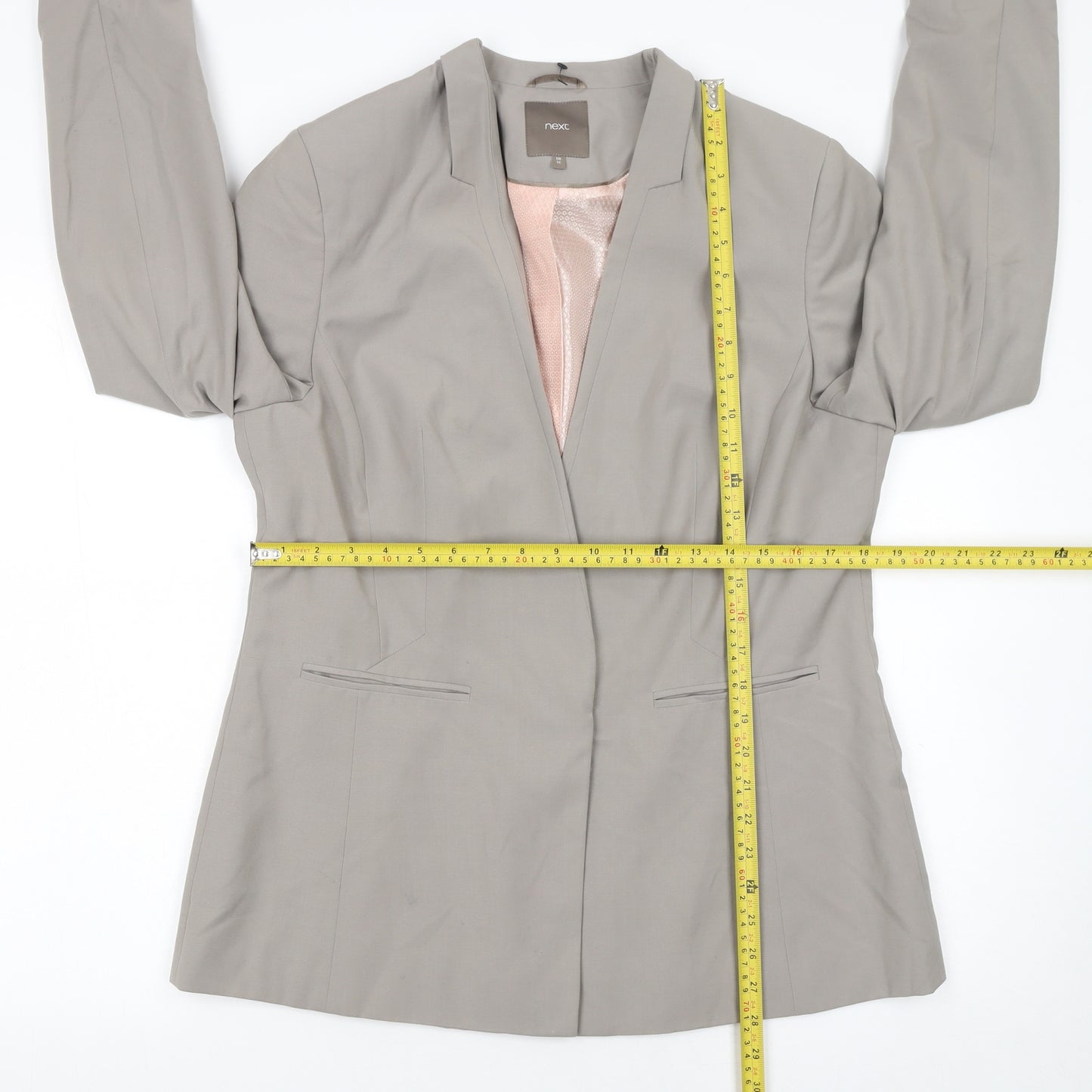 Next Women Beige Tailored Suit Jacket Size 16 Regular Lined Blazer