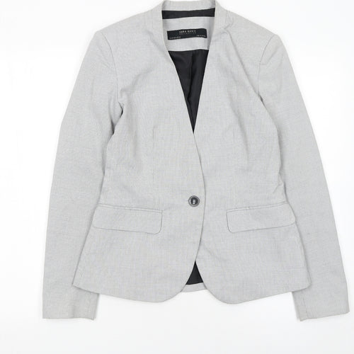 Zara Women Grey Houndstooth Slim Fit Blazer Jacket Size 8