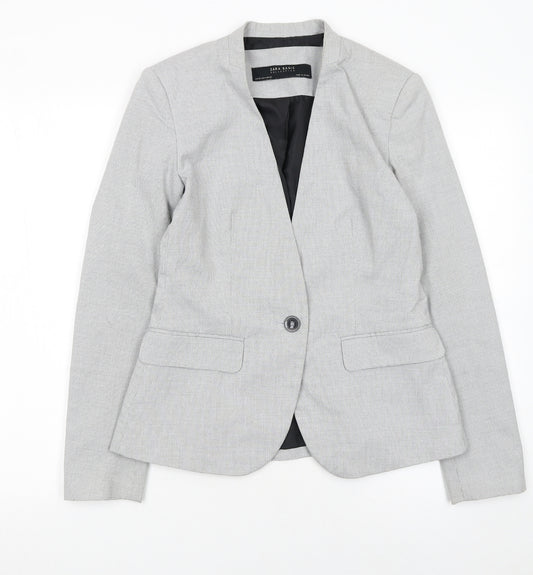 Zara Women Grey Houndstooth Slim Fit Blazer Jacket Size 8