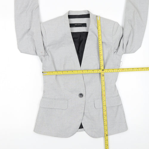 Zara Women Grey Houndstooth Slim Fit Blazer Jacket Size 8