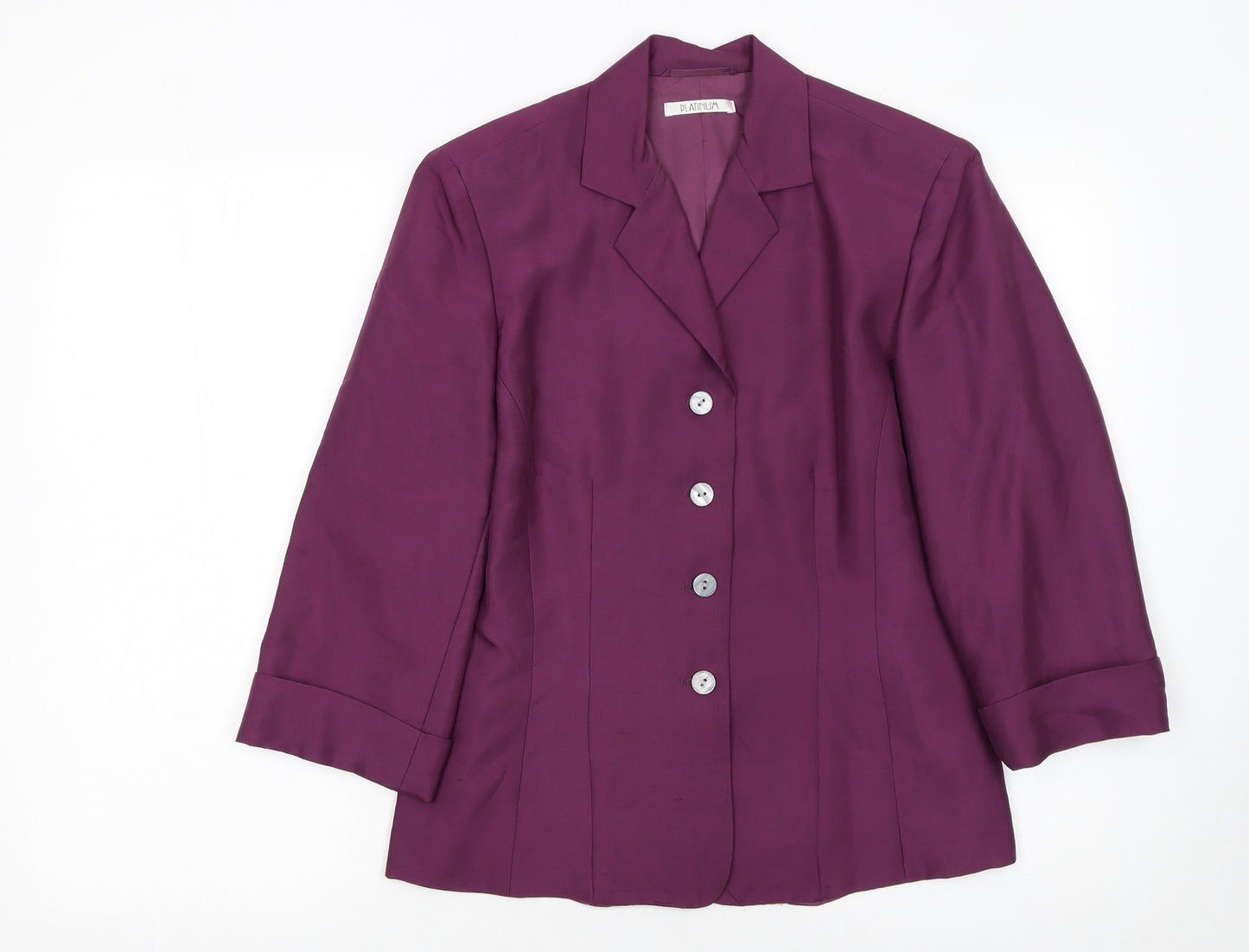 Platinum Women's Purple Silk 3/4 Sleeve Button Blouse Size 10