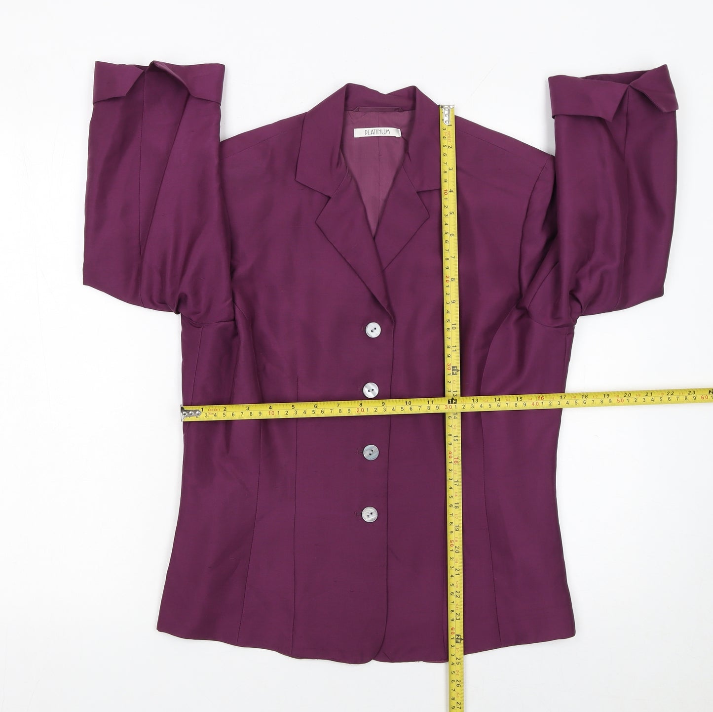 Platinum Women's Purple Silk 3/4 Sleeve Button Blouse Size 10
