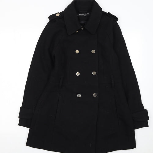 Warehouse Women Black Wool Blend Pea Coat UK 12 Double Breasted