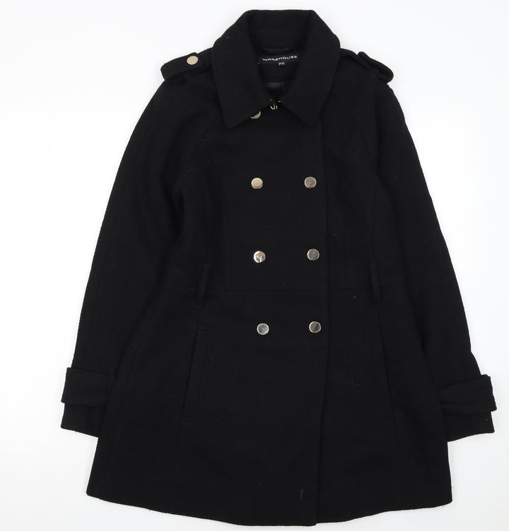 Warehouse Women Black Wool Blend Pea Coat UK 12 Double Breasted