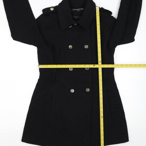 Warehouse Women Black Wool Blend Pea Coat UK 12 Double Breasted