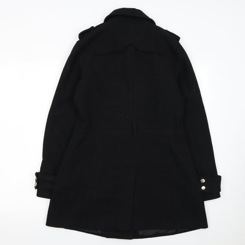 Warehouse Women Black Wool Blend Pea Coat UK 12 Double Breasted