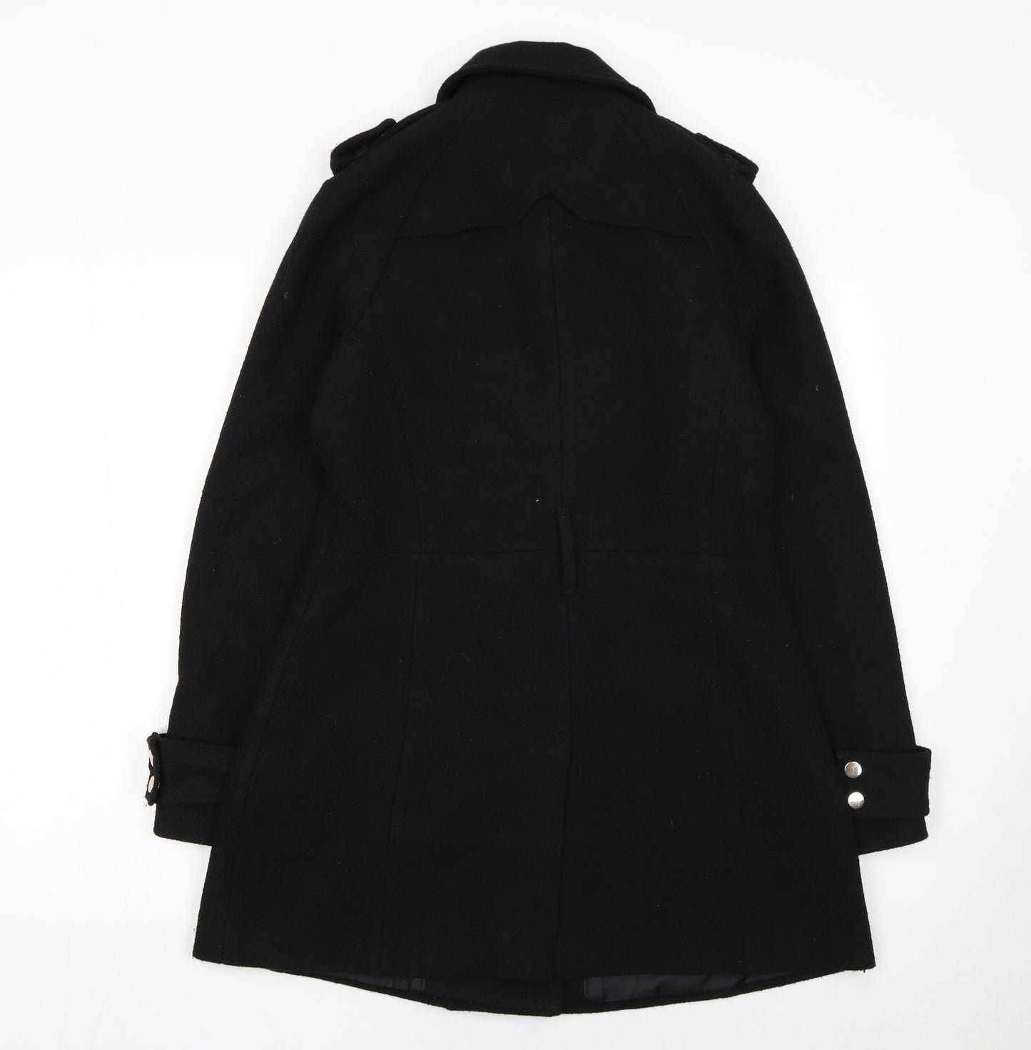 Warehouse Women Black Wool Blend Pea Coat UK 12 Double Breasted