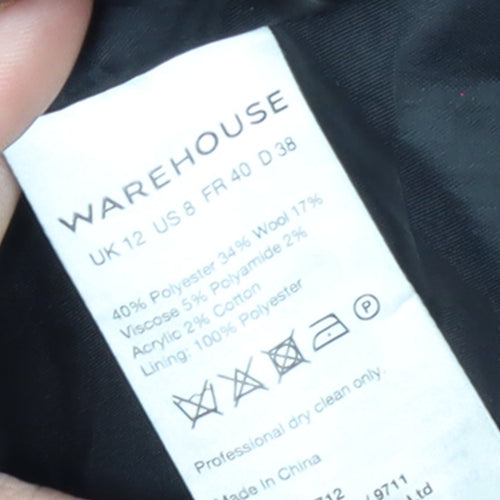 Warehouse Women Black Wool Blend Pea Coat UK 12 Double Breasted