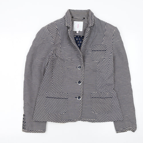 Jasper Conran Women Blue Striped Size 14 Classic Blazer Jacket