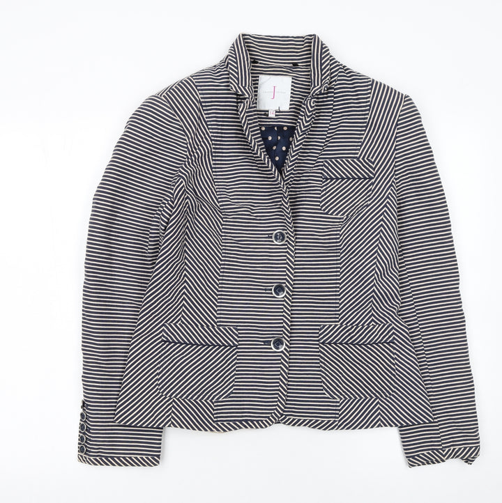 Jasper Conran Women Blue Striped Size 14 Classic Blazer Jacket