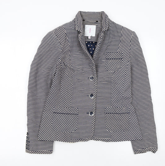 Jasper Conran Women Blue Striped Size 14 Classic Blazer Jacket