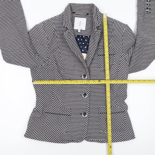 Jasper Conran Women Blue Striped Size 14 Classic Blazer Jacket