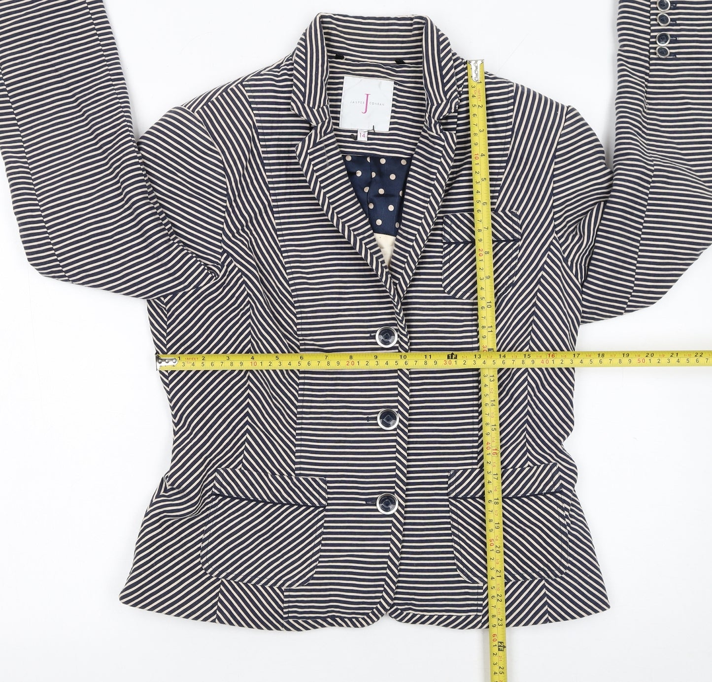 Jasper Conran Women Blue Striped Size 14 Classic Blazer Jacket